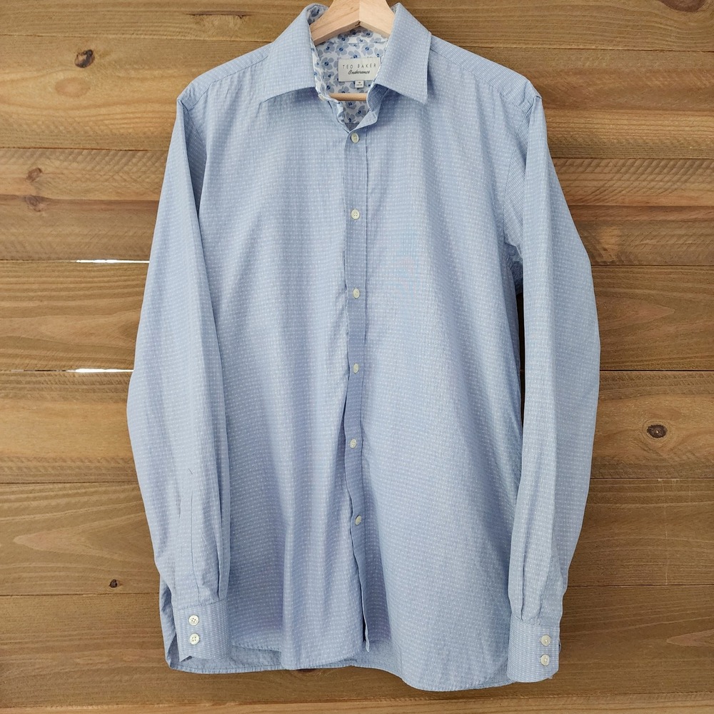 Ted Baker Endurance Mens Dress Shirt Size 16 34/35 Blue Patterned Button Up‎